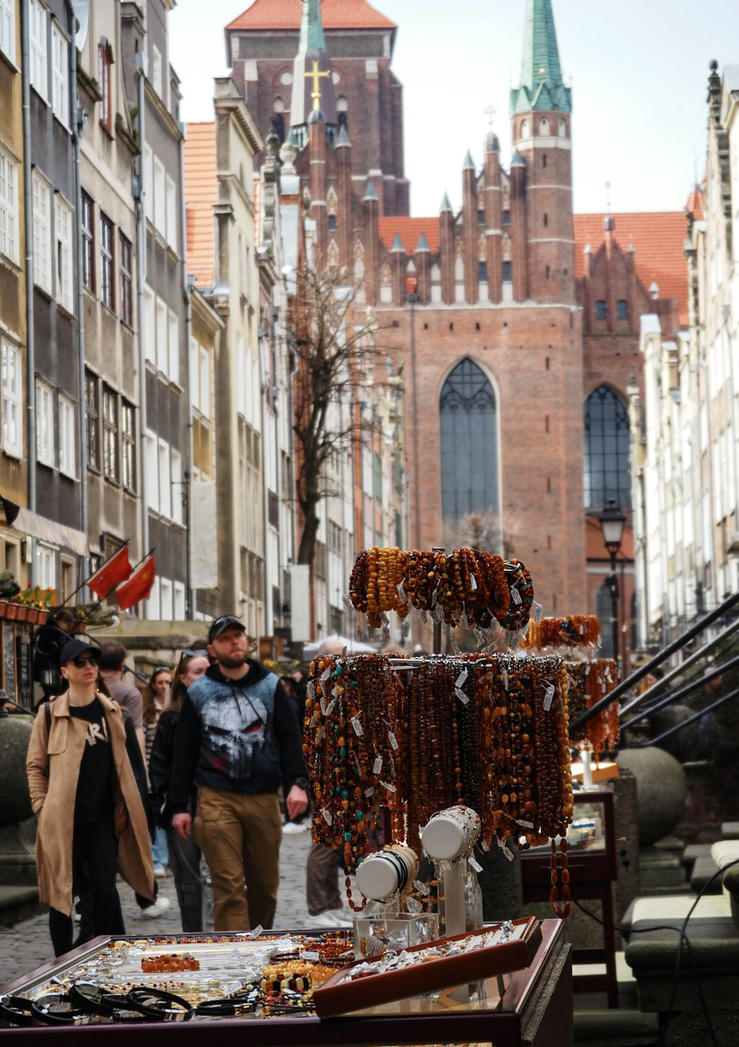 Local market stalls with fresh produce in a Polish town